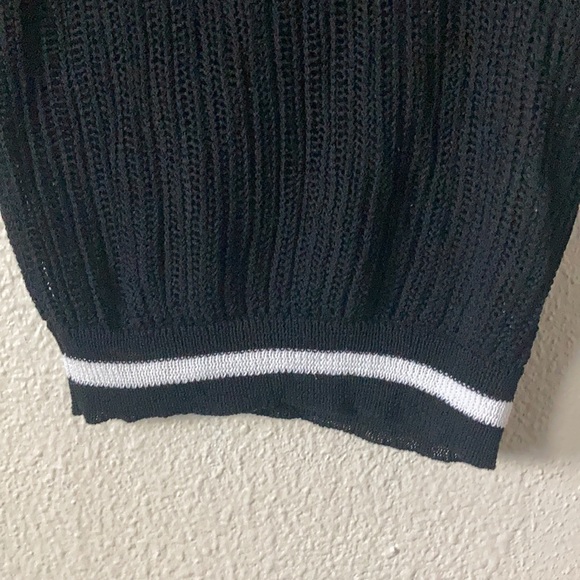 Retro Y2K Mesh Knit Sheer Sweater Blouse Goth Balck White M/L - Picture 7 of 8